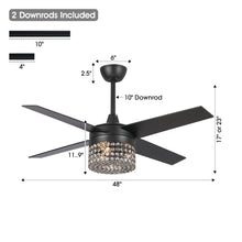 Cargar imagen en el visor de la galería, 48&quot; Pune Modern Downrod Mount Reversible Crystal Ceiling Fan with Lighting and Remote Control
