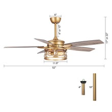 Load image into Gallery viewer, 52&quot; Madhya Pradesh Modern Downrod Mount Reversible Crystal Ceiling Fan with Lighting and Remote Control
