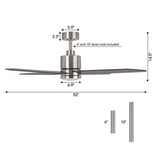 Cargar imagen en el visor de la galería, 52&quot; Ashby Industrial Satin Nickel DC Motor Ceiling Fan with LED Lighting and Remote Contro
