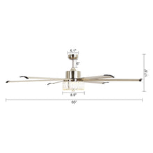 Cargar imagen en el visor de la galería, 65&quot; Modern Brushed Nickel DC Motor Downrod Mount Reversible Ceiling Fan with Lighting and Remote Control
