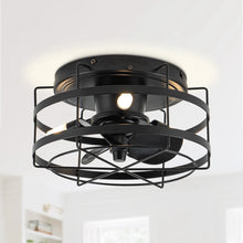 Load image into Gallery viewer, 13&quot; Madurai Farmhouse Flush Mount Reversible Ceiling Fan with Lighting and Remote Control
