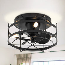 Load image into Gallery viewer, 13&quot; Madurai Farmhouse Flush Mount Reversible Ceiling Fan with Lighting and Remote Control
