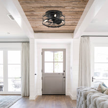 Load image into Gallery viewer, 13&quot; Madurai Farmhouse Flush Mount Reversible Ceiling Fan with Lighting and Remote Control
