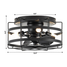 Load image into Gallery viewer, 13&quot; Madurai Farmhouse Flush Mount Reversible Ceiling Fan with Lighting and Remote Control
