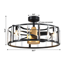 Load image into Gallery viewer, 27&quot; Modern DC Motor Downrod Mount Reversible Crystal Ceiling Fan with Lighting and Remote Control
