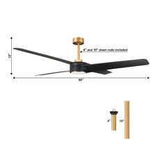 Cargar imagen en el visor de la galería, 60&quot; Parvez Modern DC Motor Downrod Mount Reversible Ceiling Fan with Lighting and Remote Control
