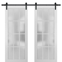 Carregar imagem no visualizador da galeria, Felicia 3312 Matte White Double Barn Door with 12 Lites Frosted Glass | Black Rail
