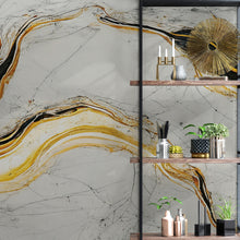 Cargar imagen en el visor de la galería, Luxurious Marble Wallpaper. Gold and Black Marble Slate Wall Mural. #6735
