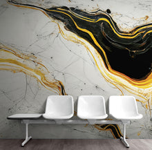 Load image into Gallery viewer, Luxurious Marble Wallpaper. Gold and Black Marble Slate Wall Mural. #6735
