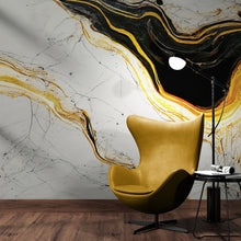 Load image into Gallery viewer, Luxurious Marble Wallpaper. Gold and Black Marble Slate Wall Mural. #6735
