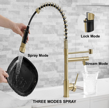 Load image into Gallery viewer, VIDEC KW-21CG Smart Kitchen Faucet, 3 Modes Pull Down Sprayer, Smart LED for Water Temperature Control, Ceramic Valve, 360-Degree Rotation, 1 or 3 Hole Deck Plate. ( Champagne Gold).
