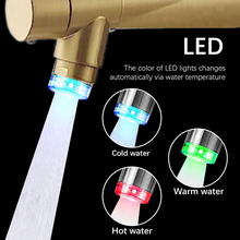 Load image into Gallery viewer, VIDEC KW-21CG Smart Kitchen Faucet, 3 Modes Pull Down Sprayer, Smart LED for Water Temperature Control, Ceramic Valve, 360-Degree Rotation, 1 or 3 Hole Deck Plate. ( Champagne Gold).
