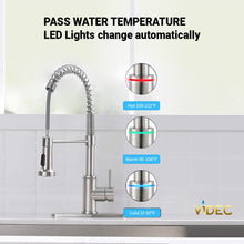 Carregar imagem no visualizador da galeria, VIDEC KW-66SN Smart Touch On Kitchen Faucet, 3 Modes Pull Down Sprayer, Smart Touch Sensor Activated, LED Temperature Control, Auto ON/Off, Ceramic Valve, 360-Degree Rotation, 1 or 3 Hole Deck Plate.
