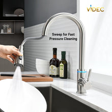 Load image into Gallery viewer, VIDEC KW-68SN  Smart Kitchen Faucet, 3 Modes Pull Down Sprayer, Smart LED For Water Temperature Control, Ceramic Valve, 360-Degree Rotation, 1 or 3 Hole Deck Plate.
