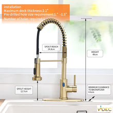 Load image into Gallery viewer, VIDEC KW-79J  Smart Touch-less Kitchen Faucet, 3 Modes Pull Down Sprayer, Smart Motion Sensor Activated, LED Temperature Control, Auto ON/Off, Ceramic Valve, 360-Degree Rotation, 1 or 3 Hole Deck Plate.
