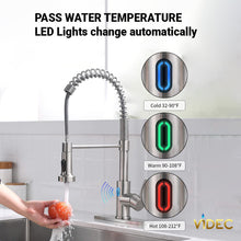 Load image into Gallery viewer, VIDEC KW-79SN Smart Touchless Kitchen Faucet, 3 Modes Pull Down Sprayer, Smart Motion Sensor Activated, LED Temperature Control, Auto ON/Off, Ceramic Valve, 360-Degree Rotation, 1 or 3 Hole Deck Plate.
