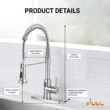 Load image into Gallery viewer, VIDEC KW-79SN Smart Touchless Kitchen Faucet, 3 Modes Pull Down Sprayer, Smart Motion Sensor Activated, LED Temperature Control, Auto ON/Off, Ceramic Valve, 360-Degree Rotation, 1 or 3 Hole Deck Plate.
