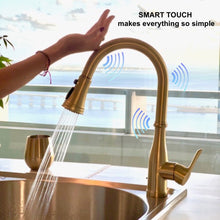 Cargar imagen en el visor de la galería, VIDEC KW-88J  Smart Touch On Kitchen Faucet, 3 Modes Pull Down Sprayer, Smart Touch Sensor Activated, Auto ON/Off, Ceramic Valve, 360-Degree Rotation, 1 or 3 Hole Deck Plate.
