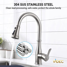Load image into Gallery viewer, VIDEC KW-86SN Smart Kitchen Faucet, 3 Modes Pull Down Smart Sprayer, Ceramic Valve, 360-Degree Rotation, 1 or 3 Hole Deck Plate.
