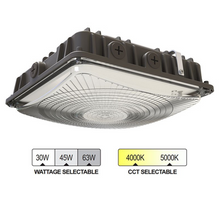 Carregar imagem no visualizador da galeria, High-Performance LED Canopy Light: 63W/45W/30W, 5000K/4000K, 135 LM/Watt, 0-10V Dimmable, 120-277V- Illuminate with Efficiency
