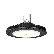 Carregar imagem no visualizador da galeria, 150W UFO LED Industrial High Bay Light for Warehouse with 21,000 Lumens, 5000K Daylight White, Dimmable (0-10V), Black Finish - UL &amp; DLC Listed
