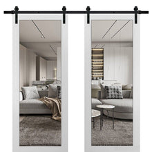 Cargar imagen en el visor de la galería, Lucia 2166 Matte White Double Barn Door with Clear Glass | Black Rail
