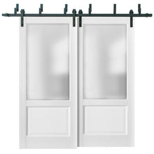 Carregar imagem no visualizador da galeria, Lucia 22 White Silk Double Barn Door with Frosted Glass | Black Bypass Rails
