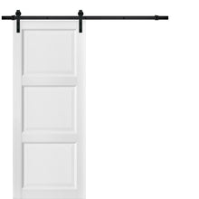 Load image into Gallery viewer, Lucia 2661 White Silk 3 Panel Barn Door with Black Hardware
