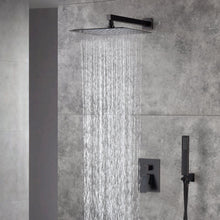 Carregar imagem no visualizador da galeria, 12-Inch Wall-Mounted Rainfall Shower Faucet System in Oil Rubbed Bronze - Options for LED or Non-LED Light, Includes Hand Shower

