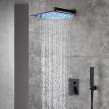Cargar imagen en el visor de la galería, 12-Inch Wall-Mounted Rainfall Shower Faucet System in Oil Rubbed Bronze - Options for LED or Non-LED Light, Includes Hand Shower
