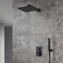 Carregar imagem no visualizador da galeria, 12-Inch Wall-Mounted Rainfall Shower Faucet System in Oil Rubbed Bronze - Options for LED or Non-LED Light, Includes Hand Shower
