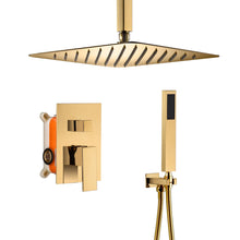 Load image into Gallery viewer, 12 Inch or 20 inch Ceiling mounted Polished Gold Shower System Rough-in Valve Body and Trim
