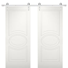 Load image into Gallery viewer, Mela 7001 Matte White Double Barn Door | Silver Finish Rail
