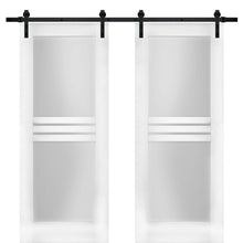 Cargar imagen en el visor de la galería, Mela 7222 White Silk Double Barn Door with 4 Lites Frosted Glass | Black Rail
