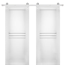 Cargar imagen en el visor de la galería, Mela 7444 White Silk Double Barn Door | Silver Finish Rail
