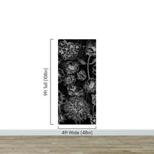 Load image into Gallery viewer, Black Floral Background, Black and White Flower Wallpaper Mural. #6677
