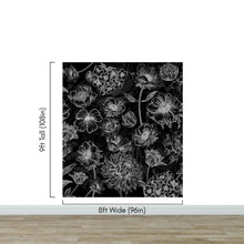 Carregar imagem no visualizador da galeria, Black Floral Background, Black and White Flower Wallpaper Mural. #6677
