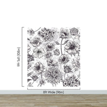 Cargar imagen en el visor de la galería, Black and White Flower Wallpaper Mural. #6676
