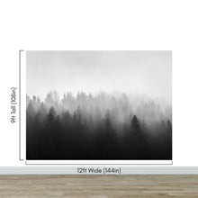 Load image into Gallery viewer, Black and White Misty Pine Forest Wallpaper. #6673
