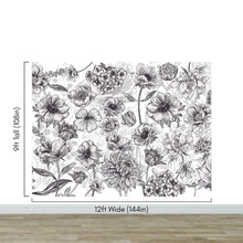 Cargar imagen en el visor de la galería, Black and White Flower Wallpaper Mural. #6676
