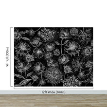 Carregar imagem no visualizador da galeria, Black Floral Background, Black and White Flower Wallpaper Mural. #6677
