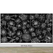 Load image into Gallery viewer, Black Floral Background, Black and White Flower Wallpaper Mural. #6677
