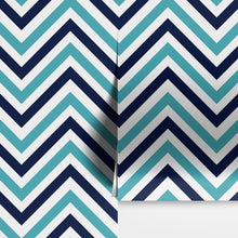 Load image into Gallery viewer, Seaside Chic Decor. Navy Blue and Teal Chevron Pattern Wallpaper. #6222
