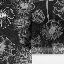 Carregar imagem no visualizador da galeria, Black Floral Background, Black and White Flower Wallpaper Mural. #6677
