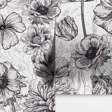 Cargar imagen en el visor de la galería, Black and White Flower Wallpaper Mural. #6676
