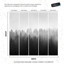 Cargar imagen en el visor de la galería, Black and White Misty Pine Forest Wallpaper. #6673
