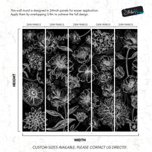 Cargar imagen en el visor de la galería, Black Floral Background, Black and White Flower Wallpaper Mural. #6677
