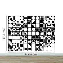 Carregar imagem no visualizador da galeria, Black and White Geometric Shapes Wallpaper Mural Wall Art. #6710
