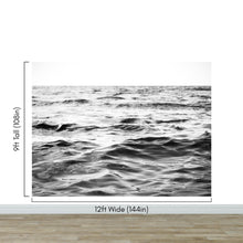 Load image into Gallery viewer, Black and White Ocean Wave Wallpaper. Peel and Stick Wall Mural. #6691
