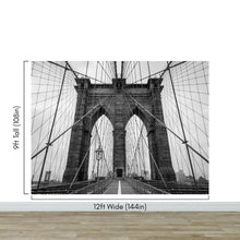 Load image into Gallery viewer, Black and White Brooklyn Bridge Wallpaper Mural. New York City Theme Decor. #6798
